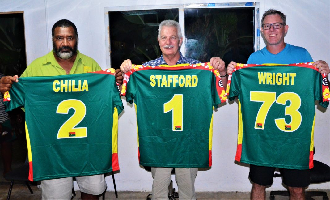 Mark Stafford poses with Vanuatu Cricket jersey