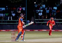 Max O'Dowd bats for Netherlands against Zimbabwe