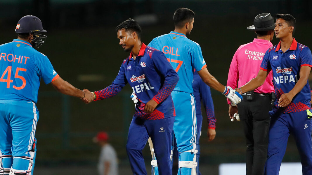 Nepal and India shake hands after their Asia Cup clash (Getty)