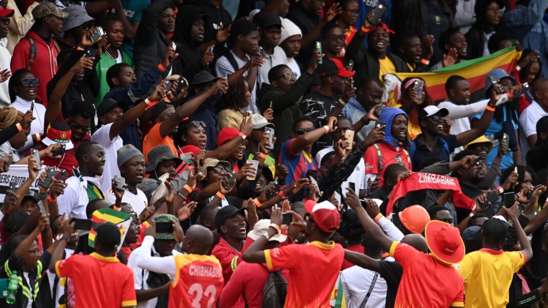 A passionate capacity crowd during the ICC Men's Cricket World Cup Qualifier Zimbabwe 2023 match between Zimbabwe and Scotland at Queen’s Sports Club, Bulawayo.