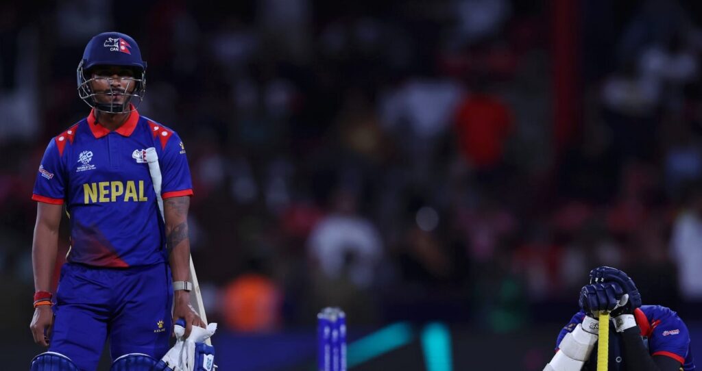 Gulshan Jha and Sompal Kami in despair as South Africa pull off a stunning one run win in the final over (Photo: ICC)