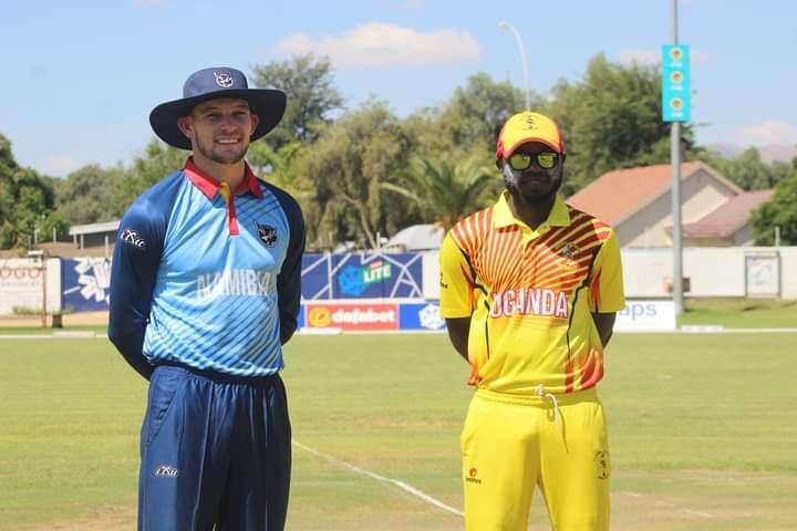 Namibia captain Erasmus and Uganda captain Otwani